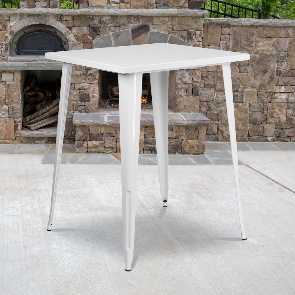 Commercial Grade 31.5" Square White Metal Indoor-Outdoor Bar Height Table. Picture 2