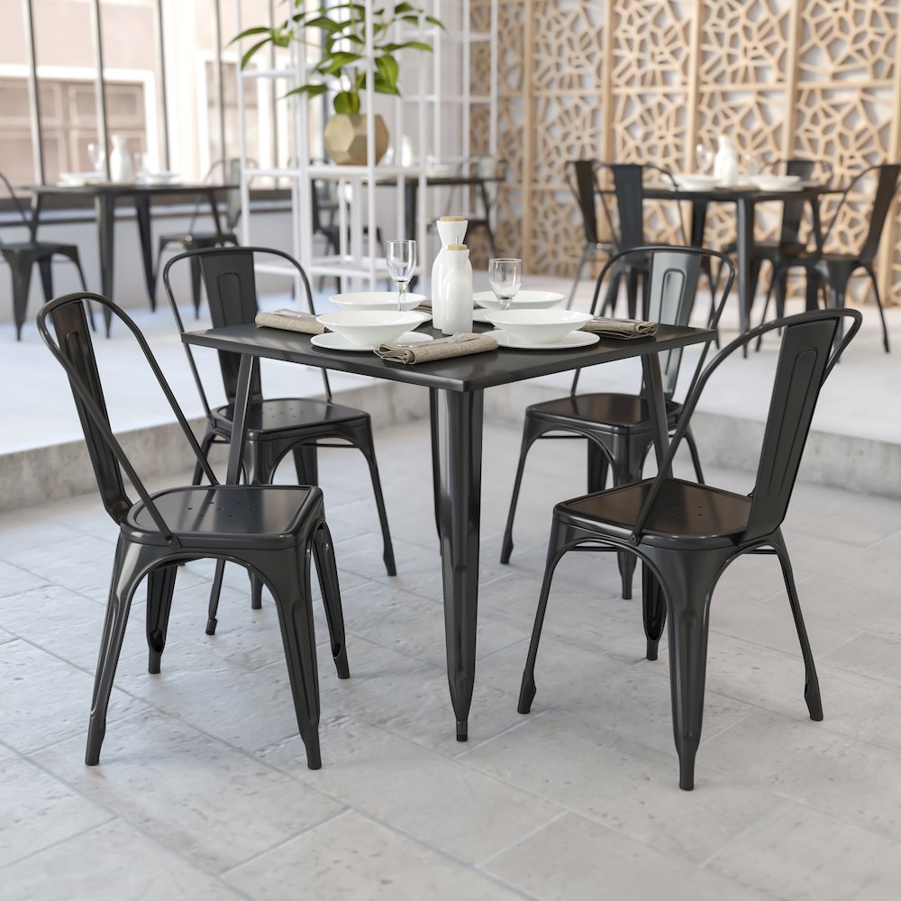 Commercial Grade 35.5" Square Black Metal Indoor-Outdoor Table. Picture 2