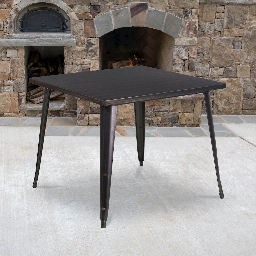 35.5" Square Black-Antique Gold Metal Indoor-Outdoor Table. Picture 2