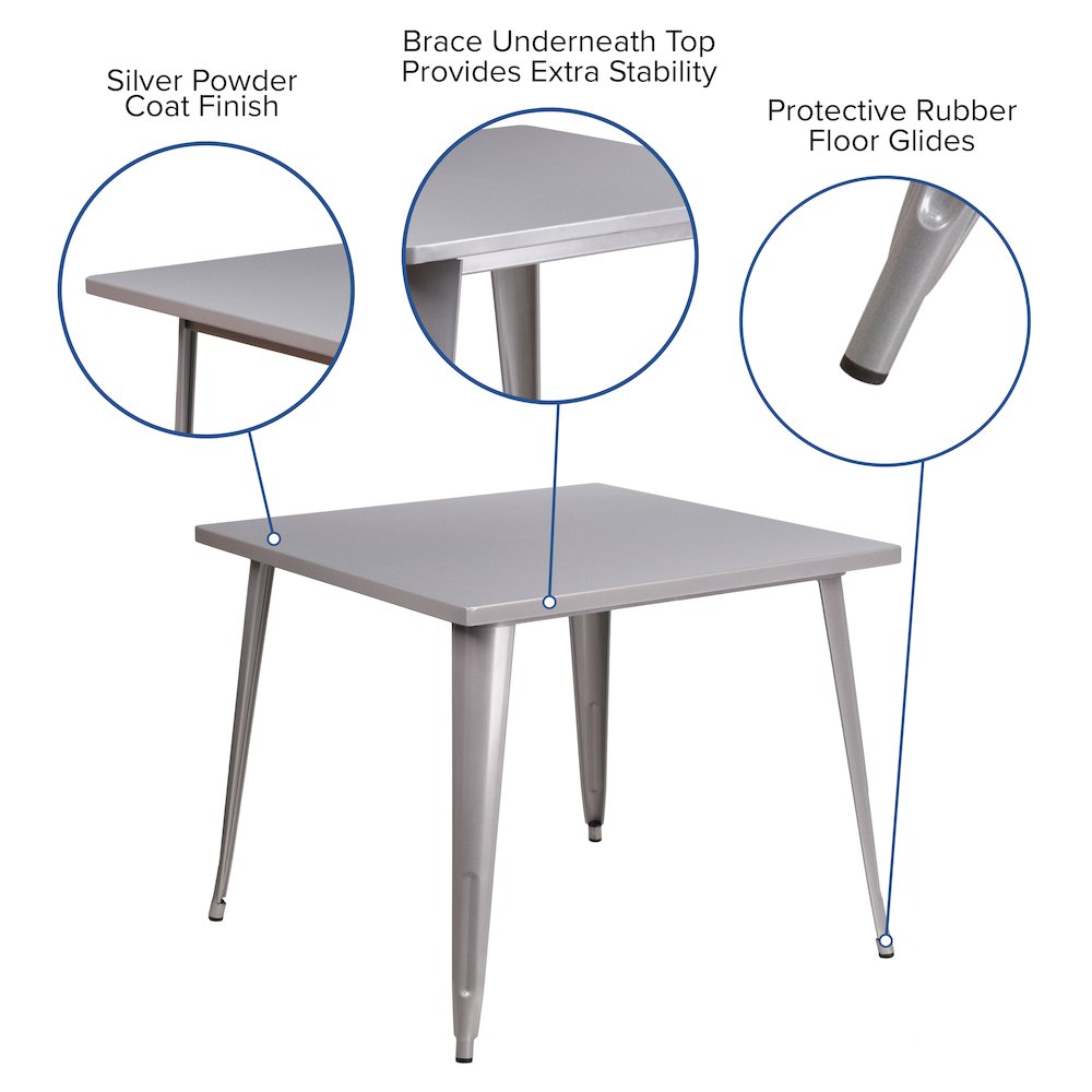 Commercial Grade 35.5" Square Silver Metal Indoor-Outdoor Table. Picture 5