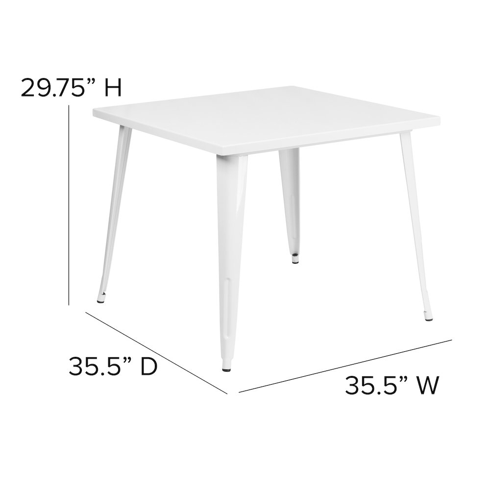 Commercial Grade 35.5" Square White Metal Indoor-Outdoor Table. Picture 2