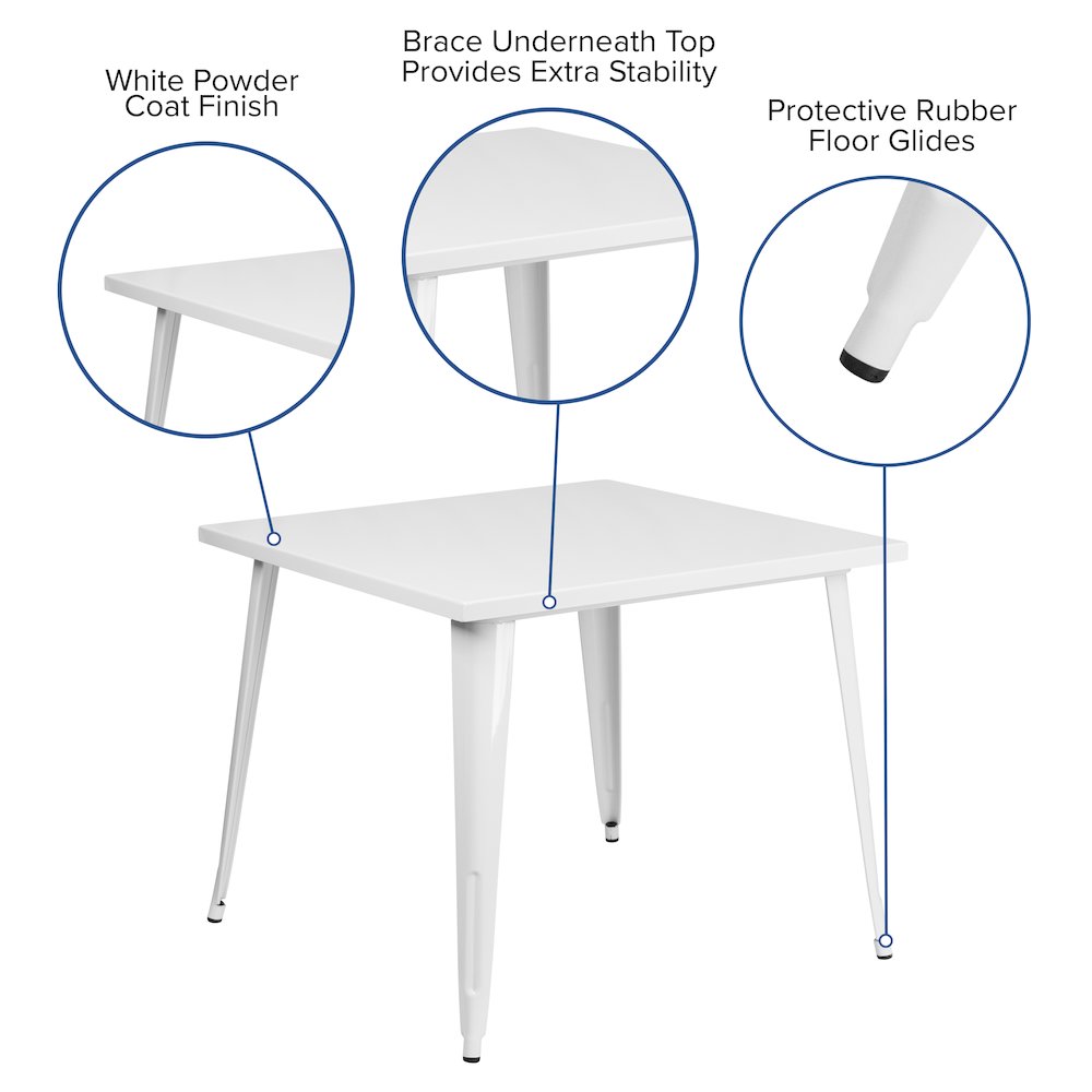 Commercial Grade 35.5" Square White Metal Indoor-Outdoor Table. Picture 5