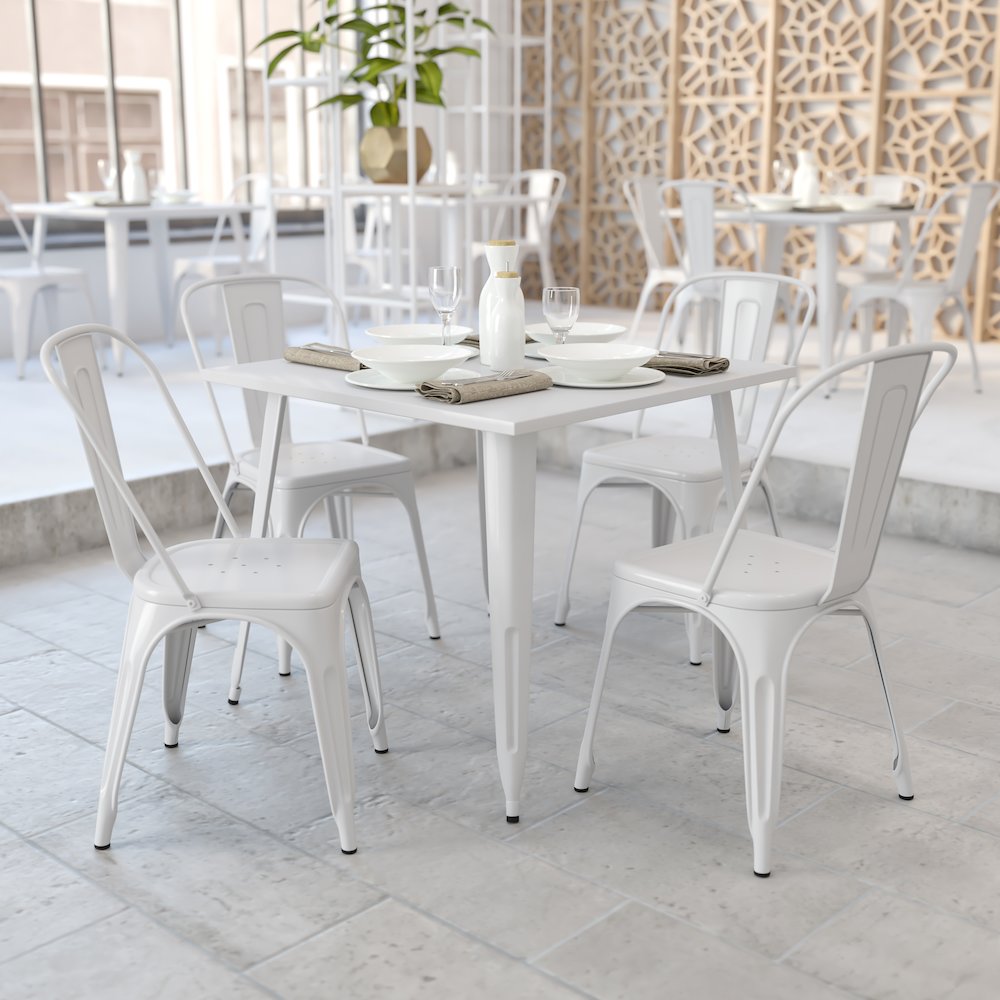 Commercial Grade 35.5" Square White Metal Indoor-Outdoor Table. Picture 3