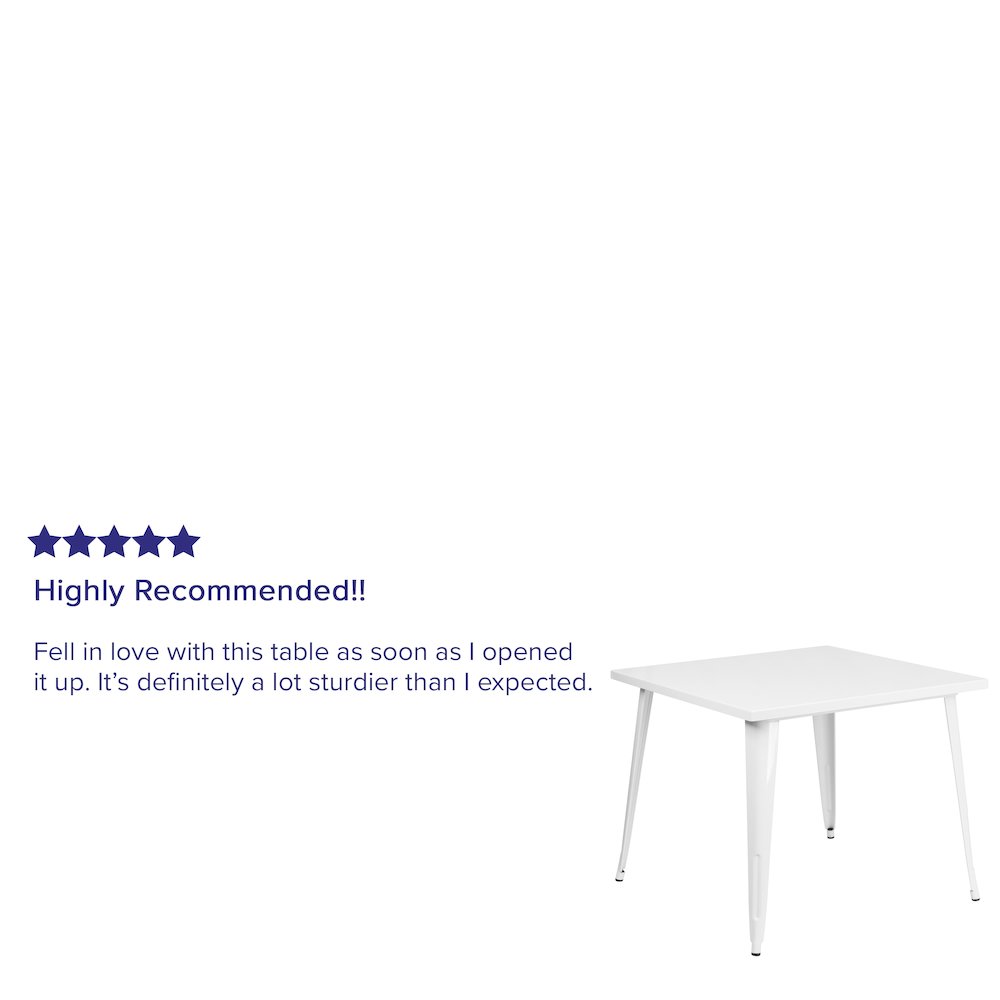 Commercial Grade 35.5" Square White Metal Indoor-Outdoor Table. Picture 4