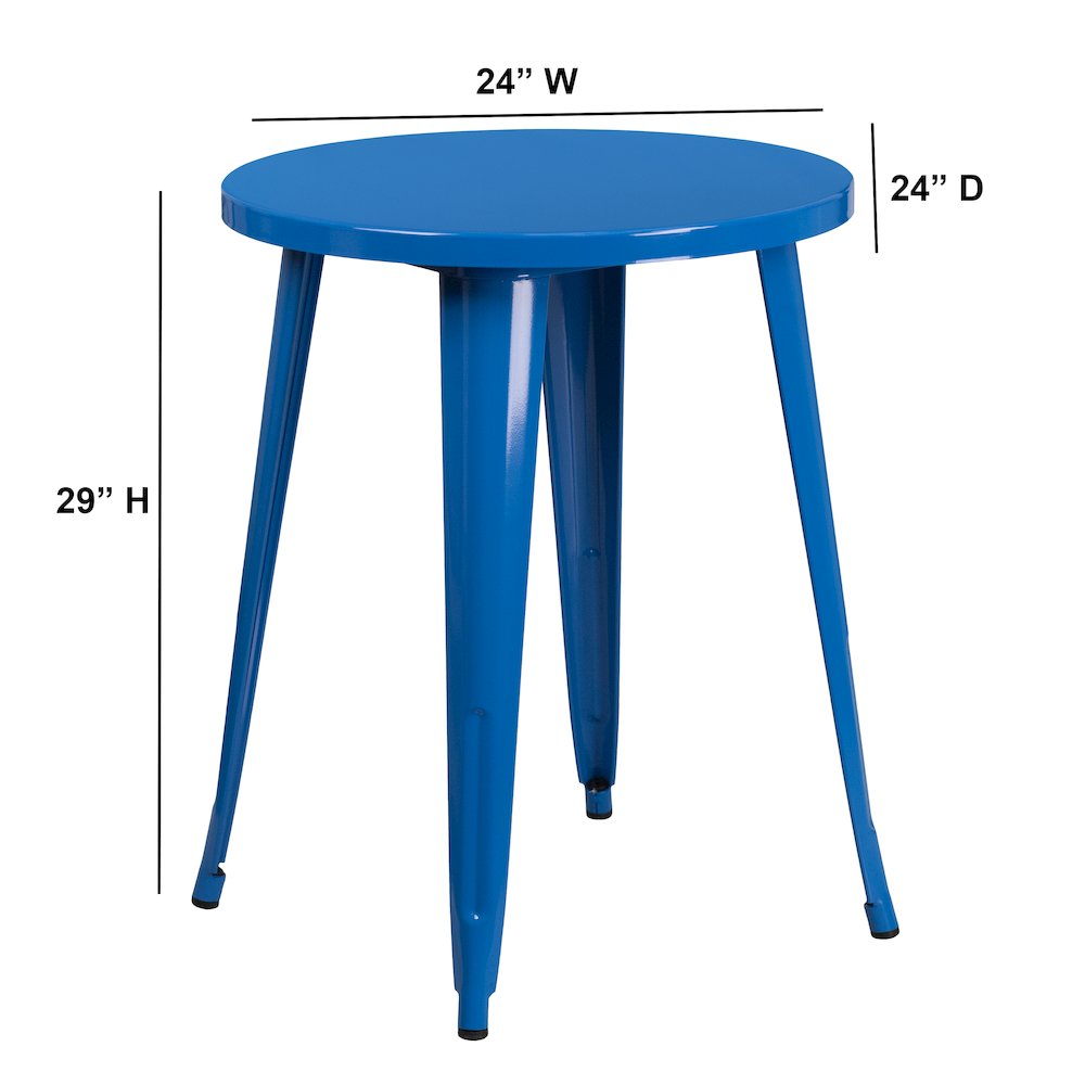 Commercial Grade 24" Round Blue Metal Indoor-Outdoor Table. Picture 3