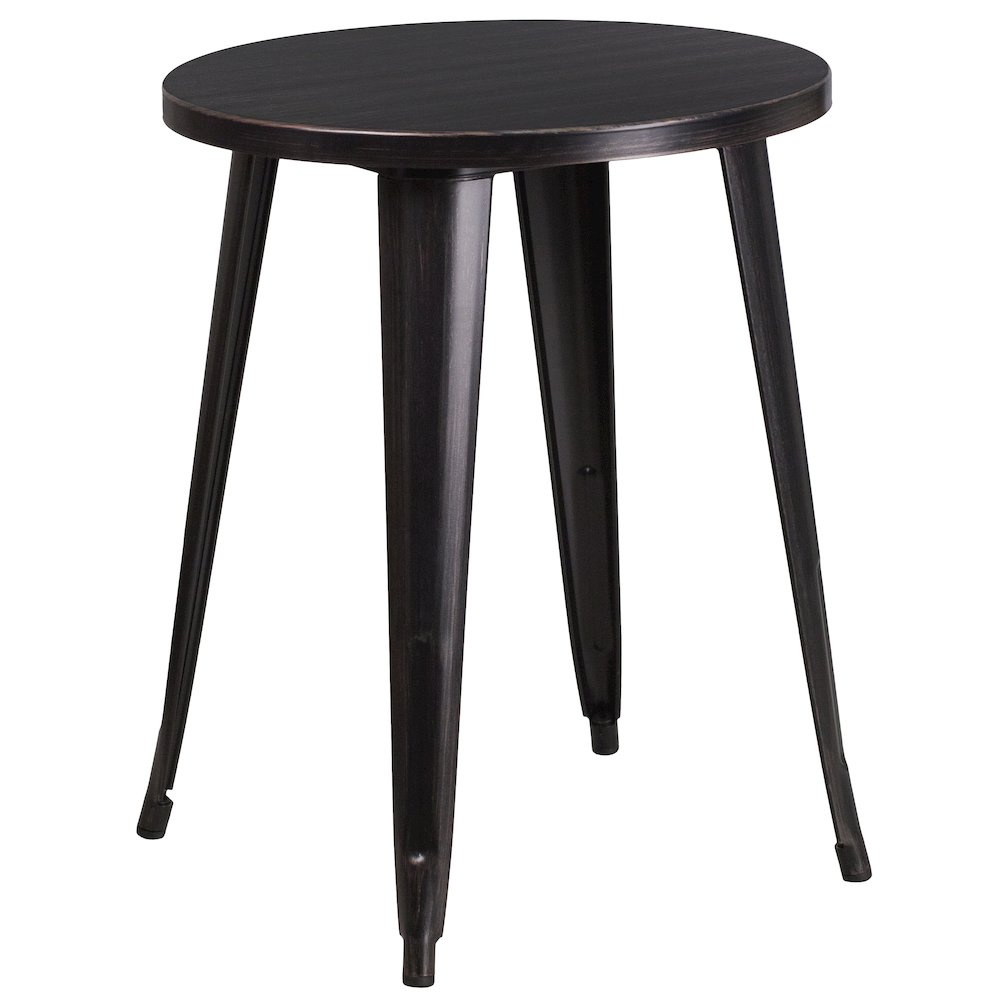 Commercial Grade 24" Round Black-Antique Gold Metal Indoor-Outdoor Table. Picture 1