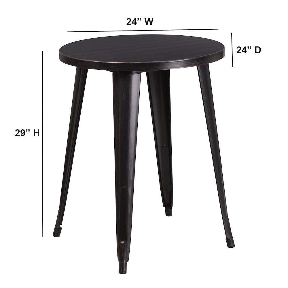 Commercial Grade 24" Round Black-Antique Gold Metal Indoor-Outdoor Table. Picture 2