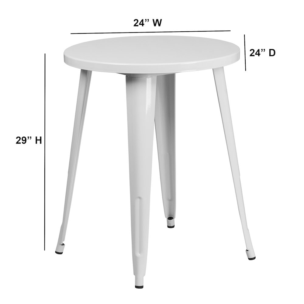 Commercial Grade 24" Round White Metal Indoor-Outdoor Table. Picture 3