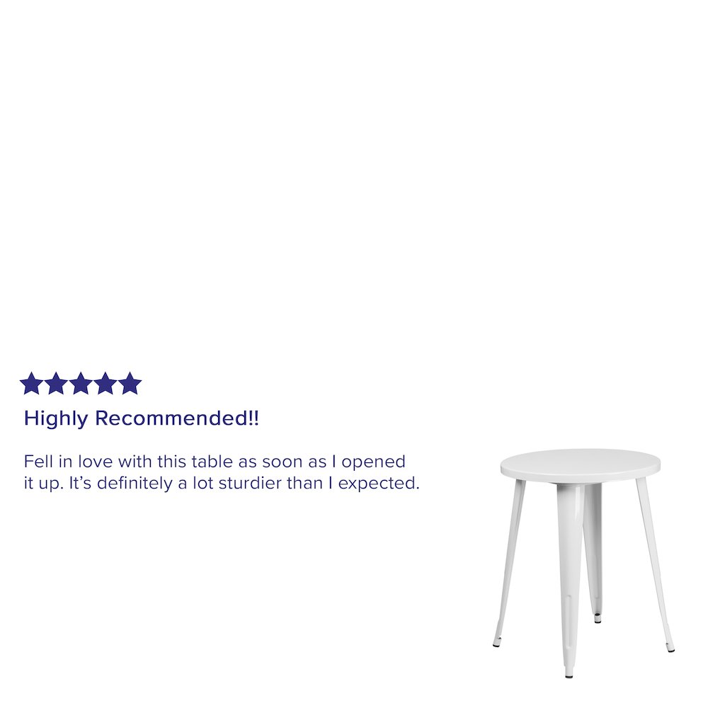 Commercial Grade 24" Round White Metal Indoor-Outdoor Table. Picture 2