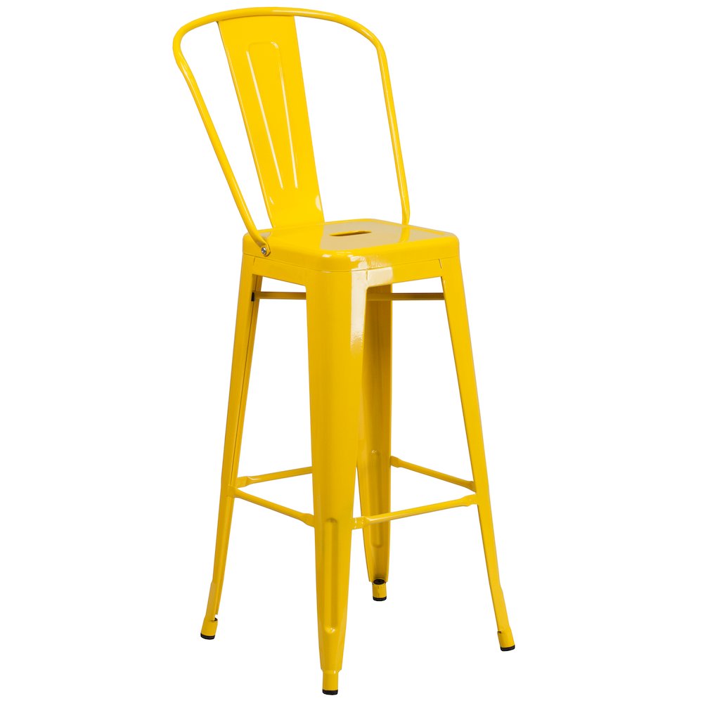 24" Round Yellow Metal Indoor-Outdoor Bar Table Set with 4 Cafe Stools. Picture 5