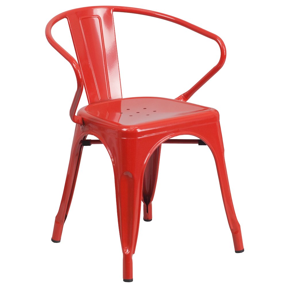 24" Round Red Metal Indoor-Outdoor Table Set with 2 Arm Chairs. Picture 5