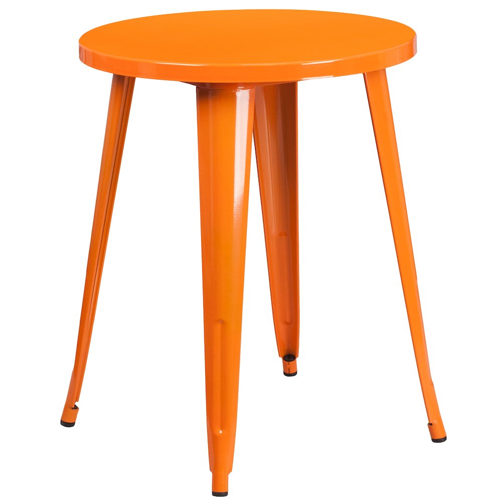 24" Round Orange Metal Indoor-Outdoor Table Set with 2 Cafe Chairs. Picture 4