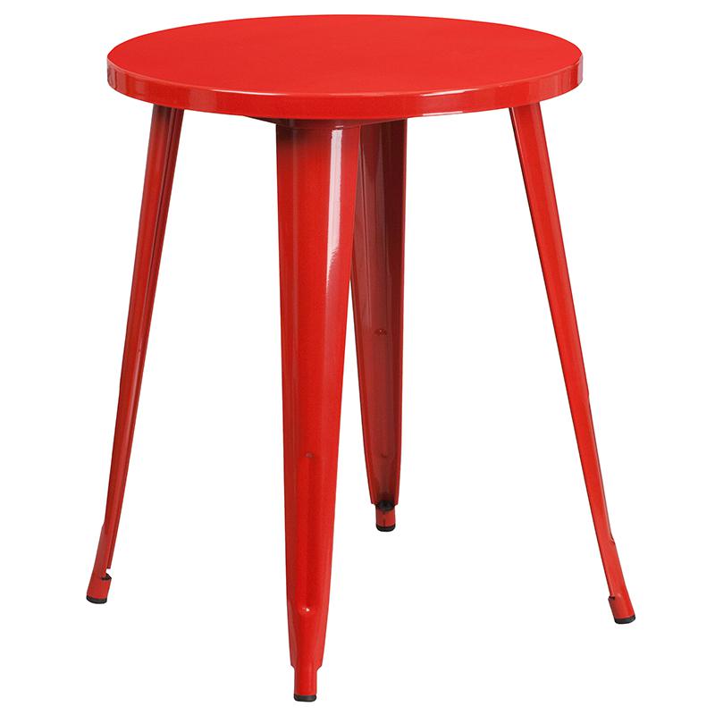 24" Round Red Metal Indoor-Outdoor Table Set with 4 Cafe Chairs. Picture 4