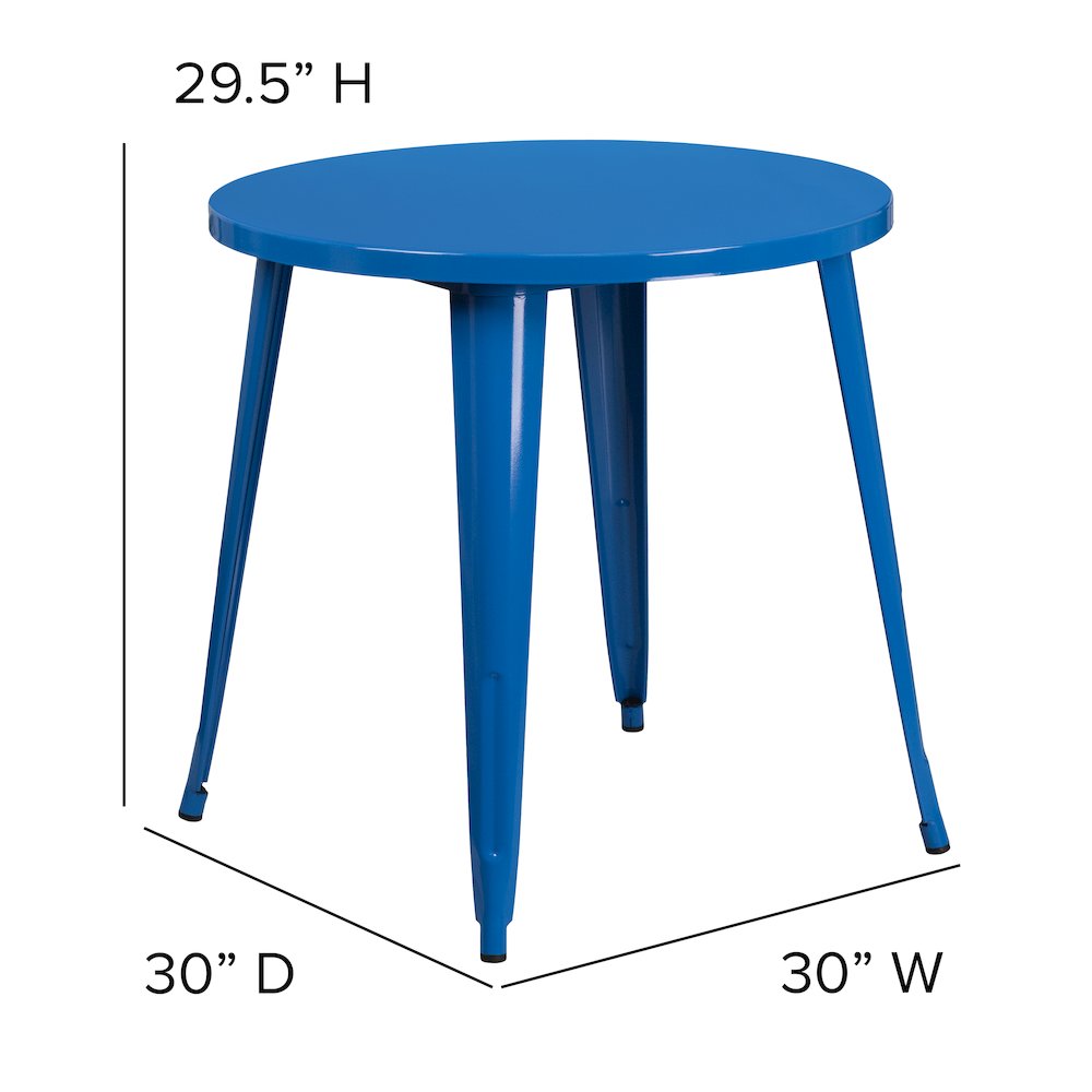 Commercial Grade 30" Round Blue Metal Indoor-Outdoor Table. Picture 2