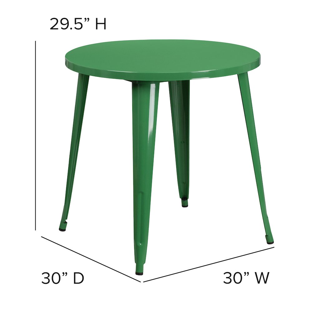 Commercial Grade 30" Round Green Metal Indoor-Outdoor Table. Picture 2