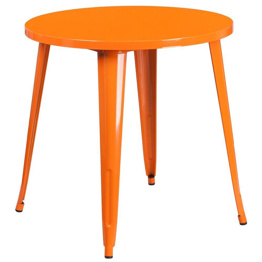 Commercial Grade 30" Round Orange Metal Indoor-Outdoor Table. Picture 1