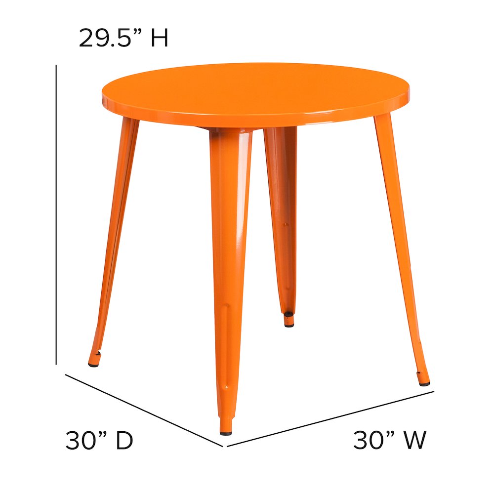 Commercial Grade 30" Round Orange Metal Indoor-Outdoor Table. Picture 2