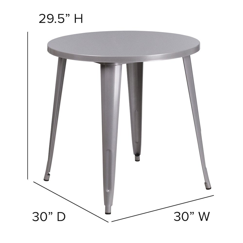 Commercial Grade 30" Round Silver Metal Indoor-Outdoor Table. Picture 2