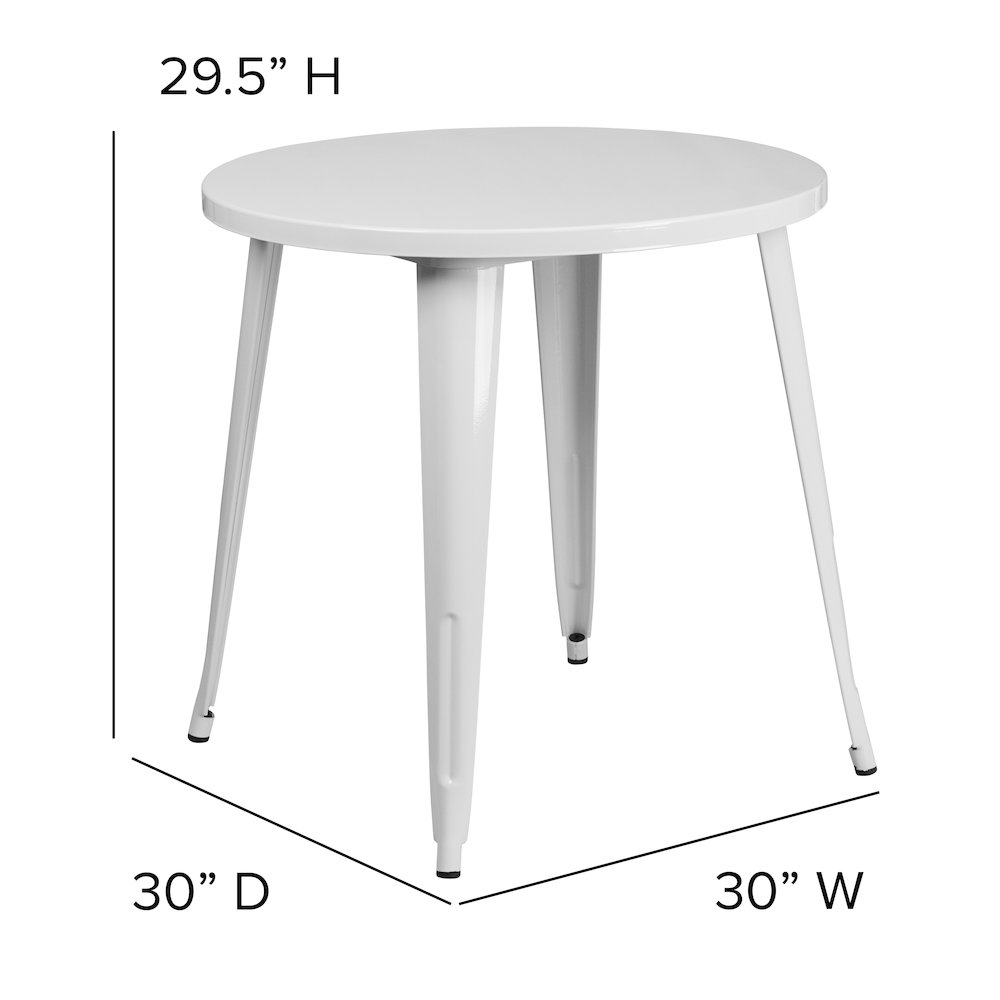 Commercial Grade 30" Round White Metal Indoor-Outdoor Table. Picture 5