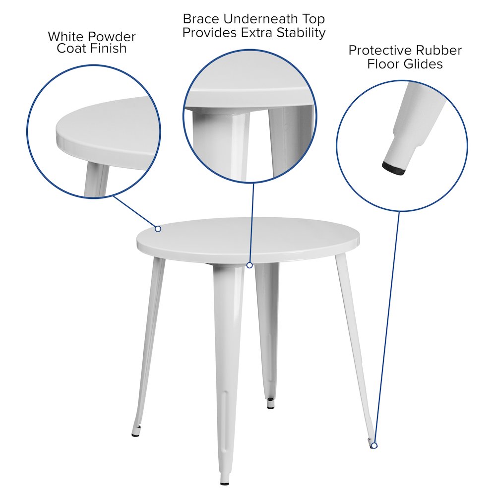 Commercial Grade 30" Round White Metal Indoor-Outdoor Table. Picture 4