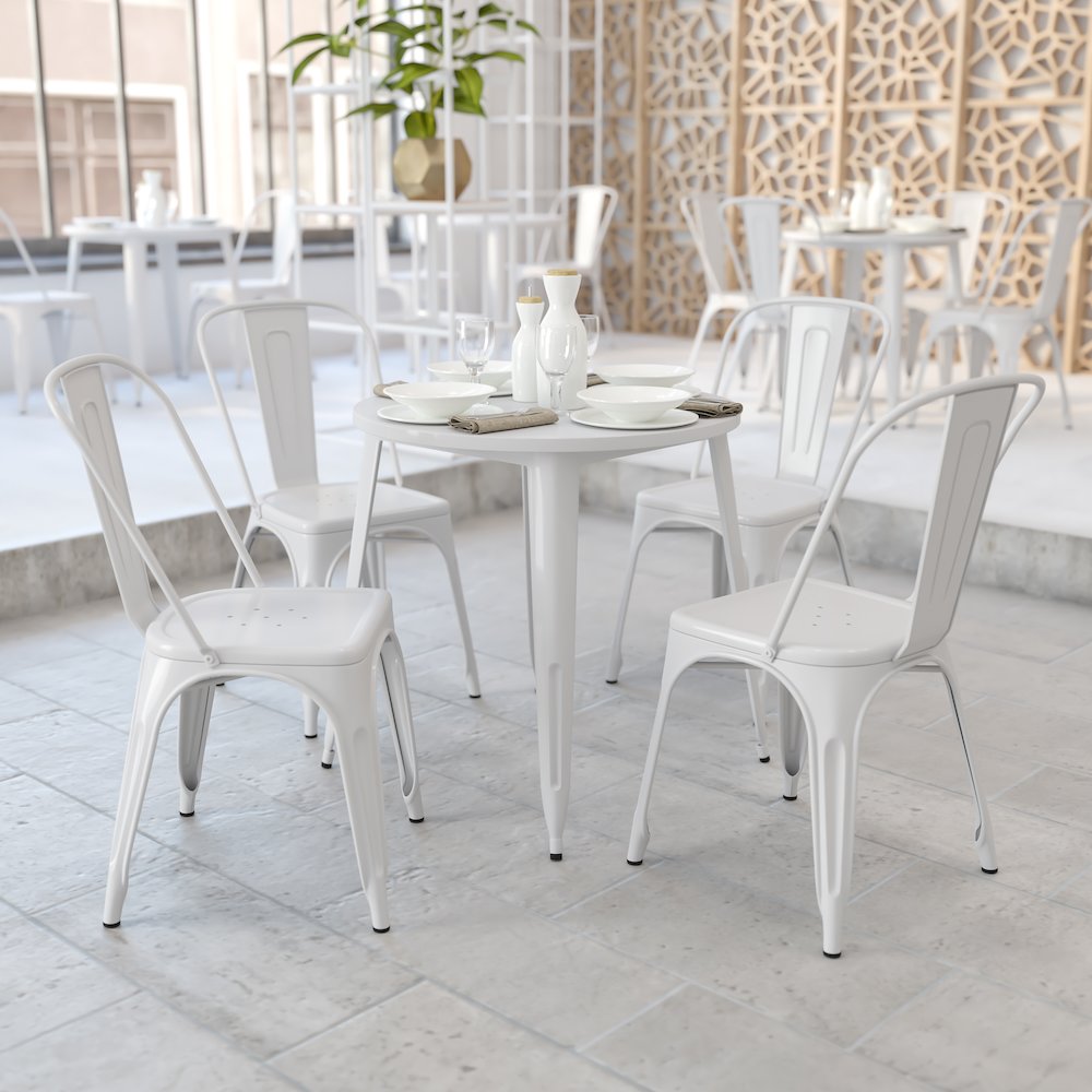 Commercial Grade 30" Round White Metal Indoor-Outdoor Table. Picture 2