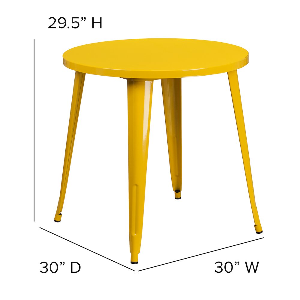 Commercial Grade 30" Round Yellow Metal Indoor-Outdoor Table. Picture 2