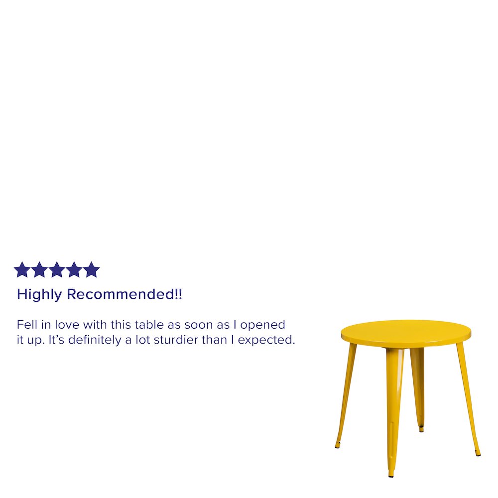 Commercial Grade 30" Round Yellow Metal Indoor-Outdoor Table. Picture 3