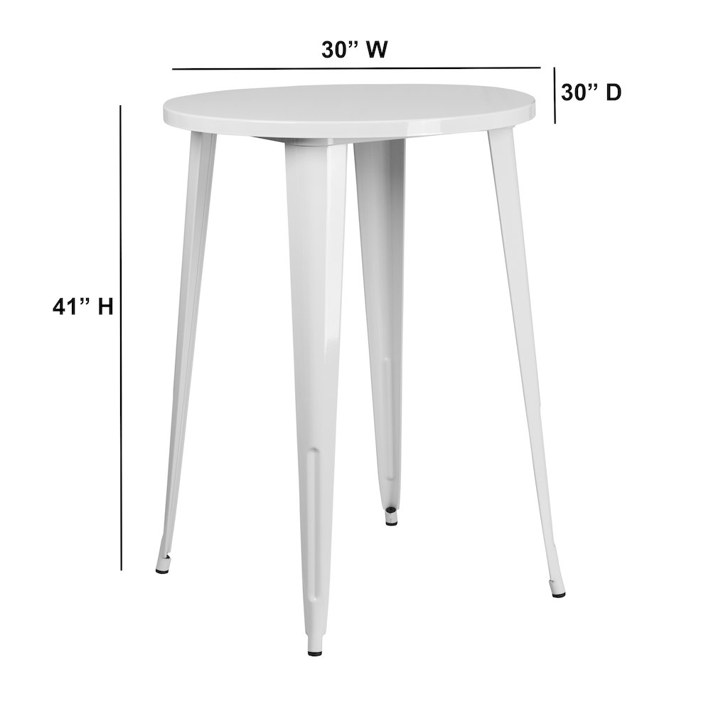 Commercial Grade 30" Round White Metal Indoor-Outdoor Bar Height Table. Picture 2