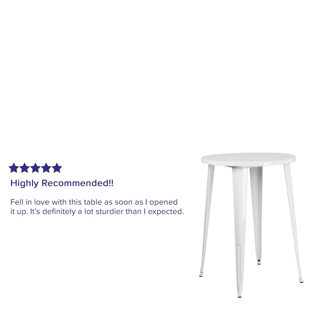 Commercial Grade 30" Round White Metal Indoor-Outdoor Bar Height Table. Picture 3