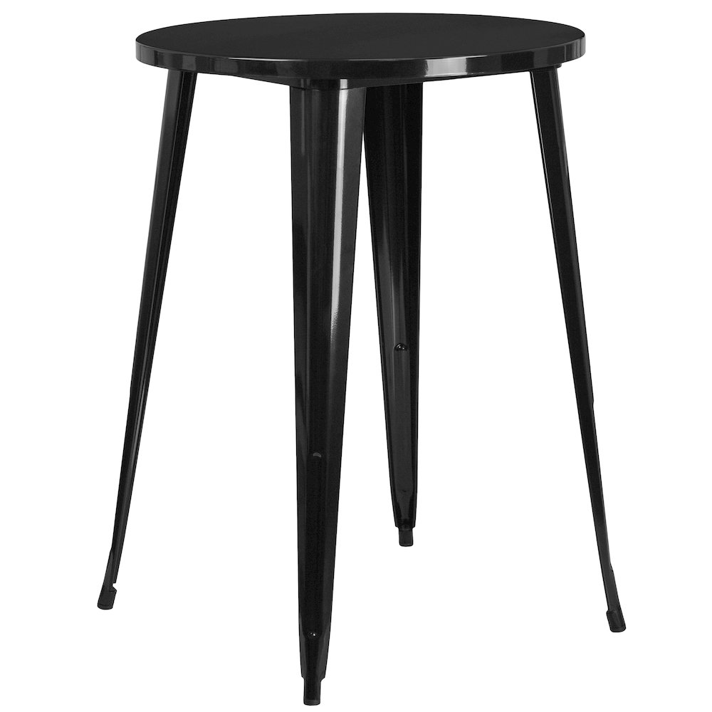 Commercial Grade 30" Round Black Metal Indoor-Outdoor Bar Table Set with 4 Cafe Stools. Picture 2