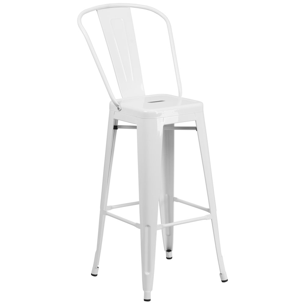 Commercial Grade 30" Round White Metal Indoor-Outdoor Bar Table Set with 4 Cafe Stools. Picture 3