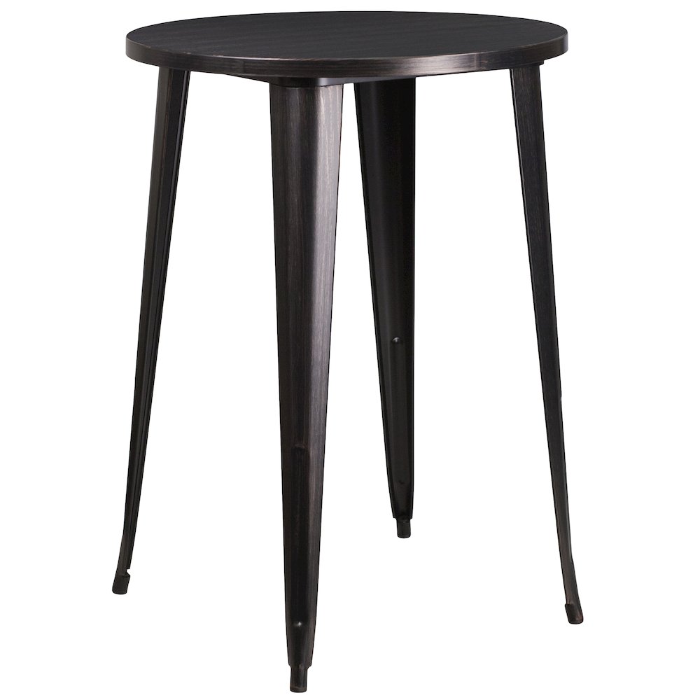 30" Round Black-Antique Gold Metal Indoor-Bar Table Set with 4 Seat Stools. Picture 4