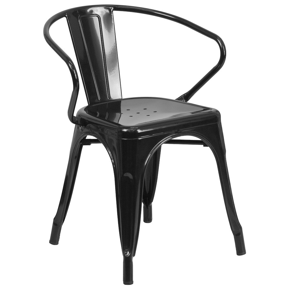 30" Round Black Metal Indoor-Outdoor Table Set with 2 Arm Chairs. Picture 5