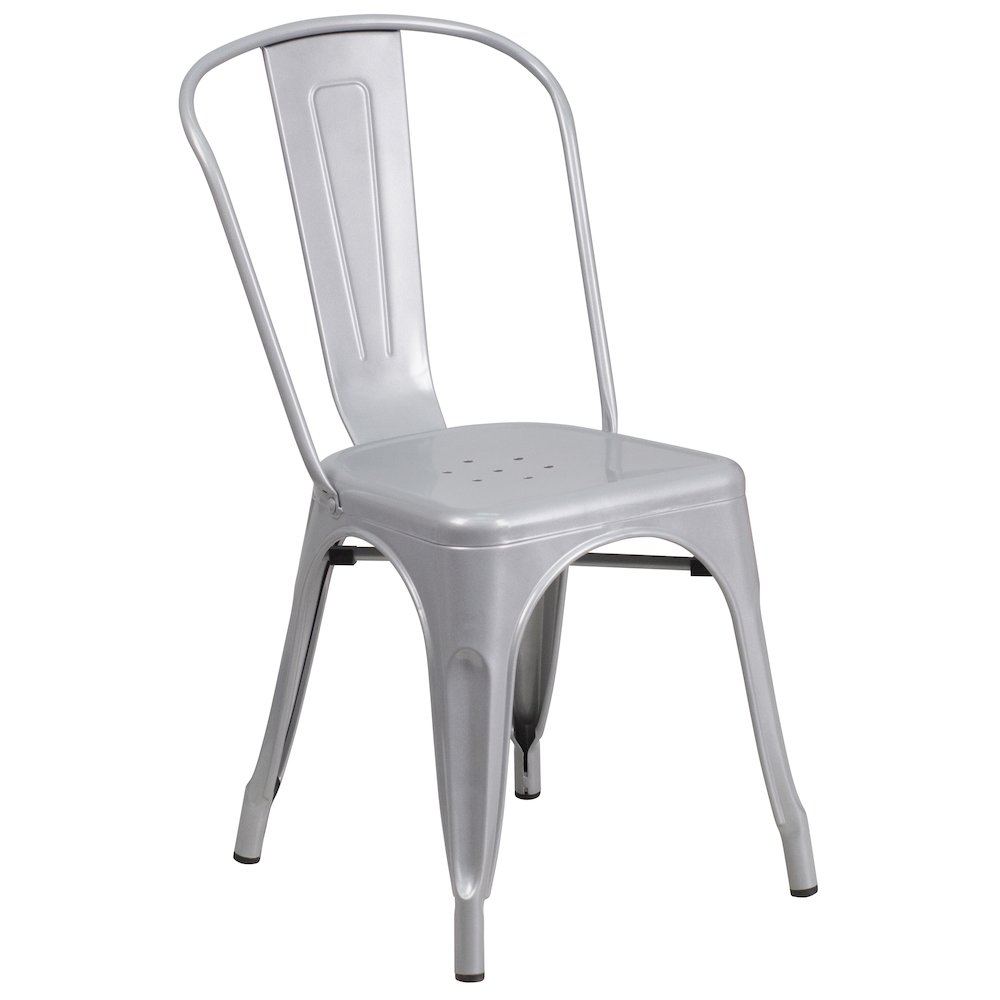 Commercial Grade 30" Round Silver Metal Indoor-Outdoor Table Set with 2 Cafe Chairs. Picture 3