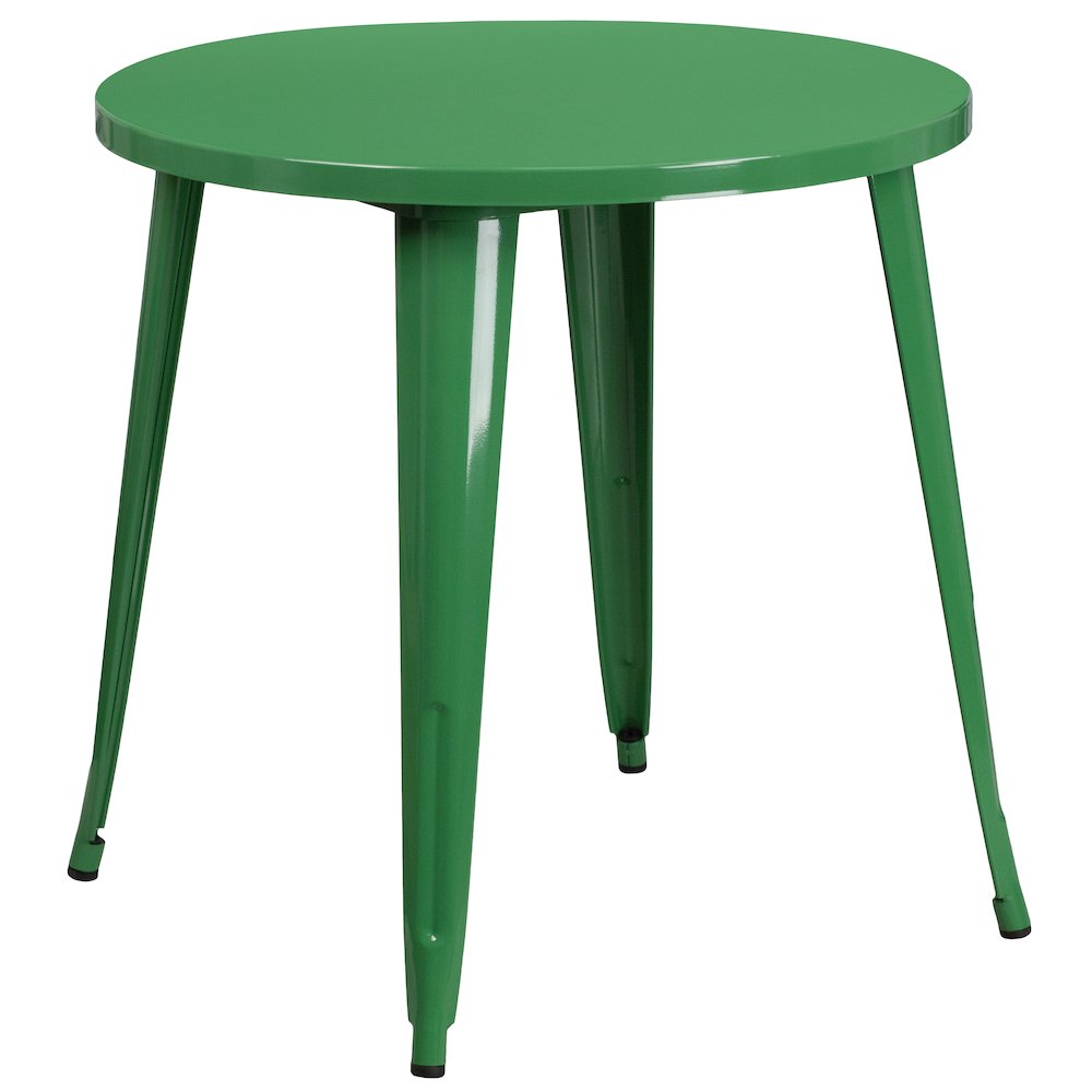 30" Round Green Metal Indoor-Outdoor Table Set with 4 Arm Chairs. Picture 4