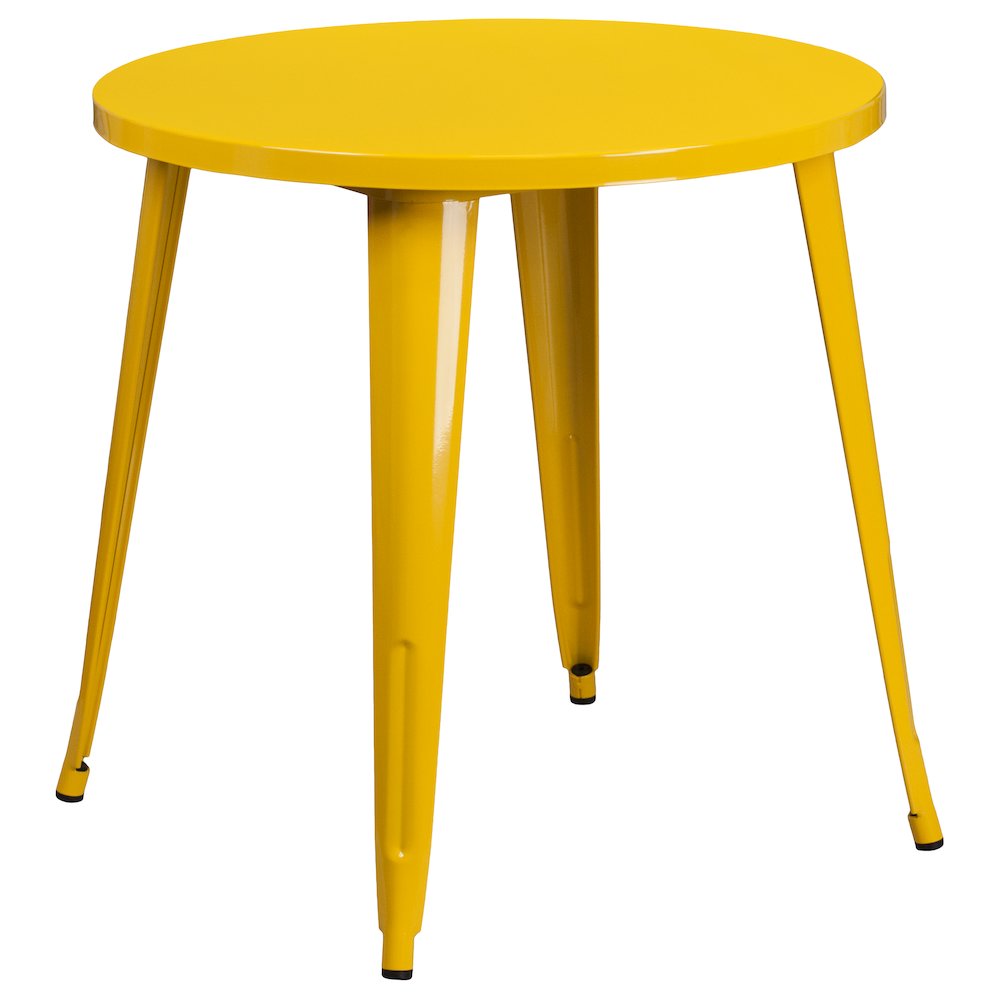 Commercial Grade 30" Round Yellow Metal Indoor-Outdoor Table Set with 4 Cafe Chairs. Picture 2