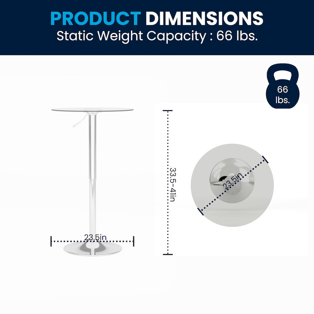 23.5'' Round Adjustable Height Glass Table (Adjustable Range 33.5'' - 41''). Picture 2