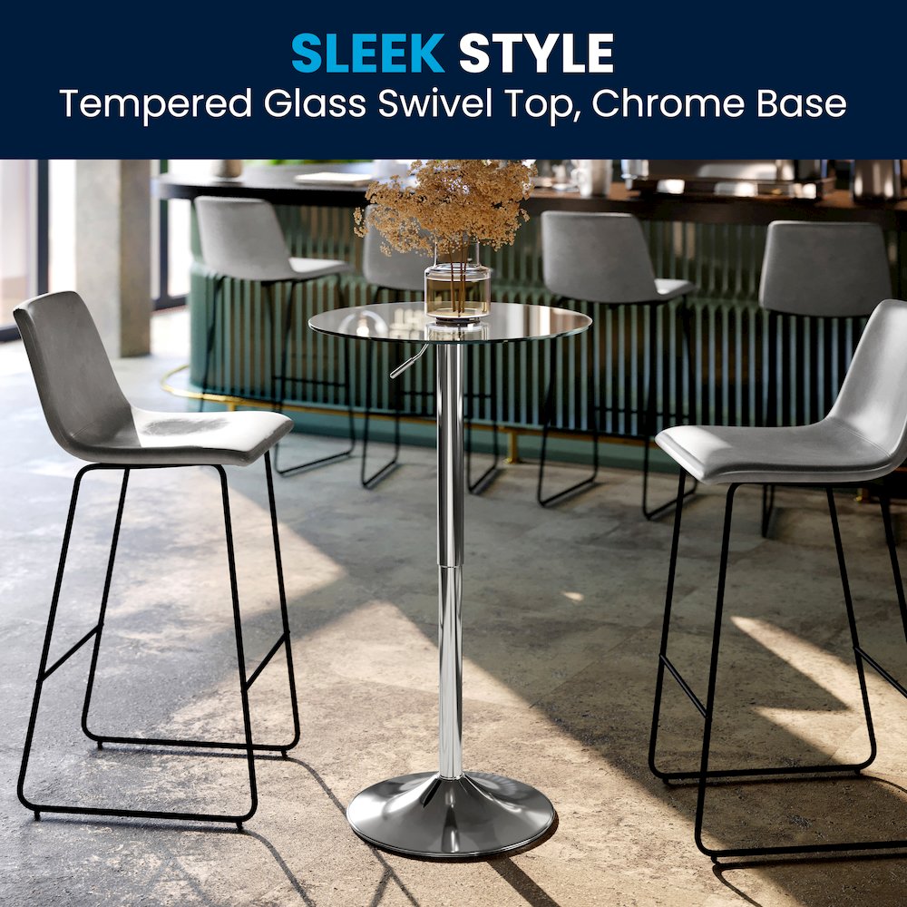 23.5'' Round Adjustable Height Glass Table (Adjustable Range 33.5'' - 41''). Picture 3