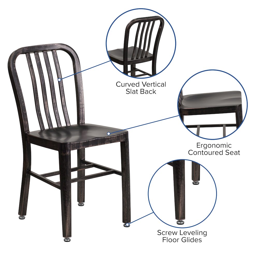 Commercial Grade Black-Antique Gold Metal Indoor-Outdoor Chair. Picture 6