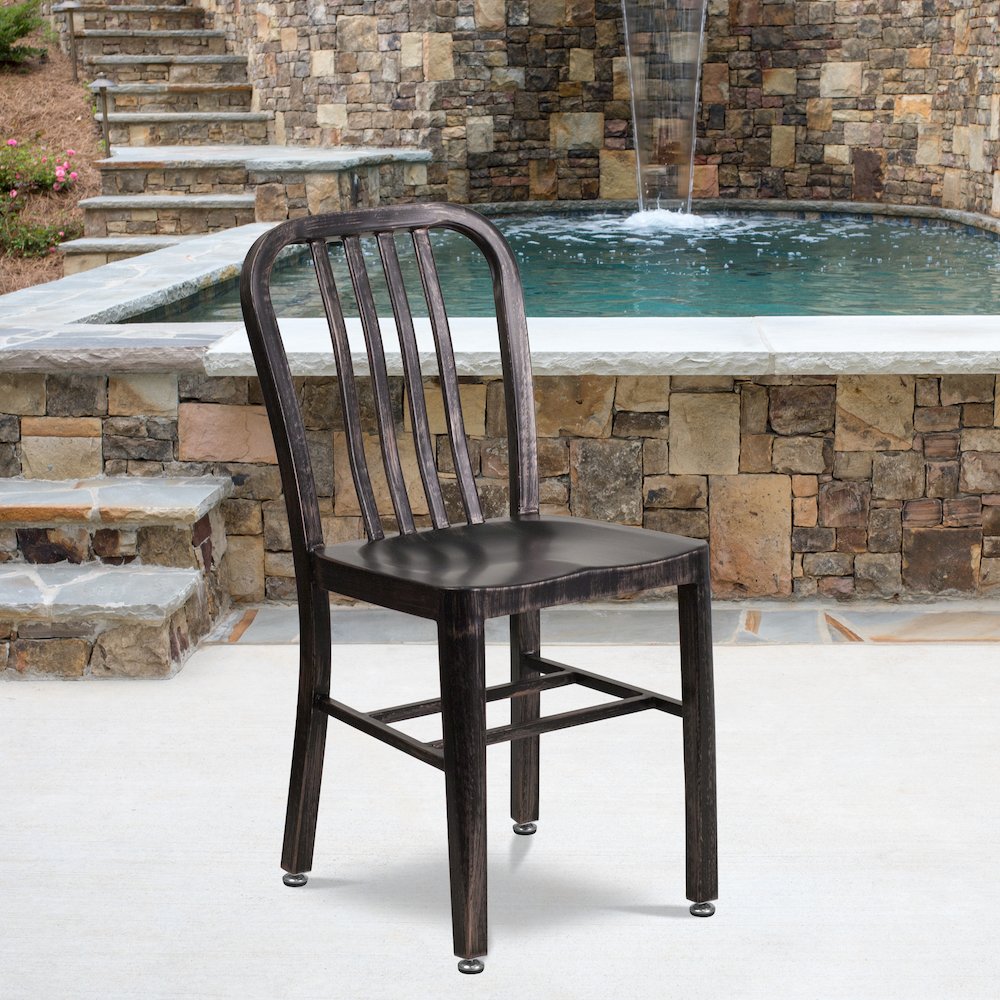 Commercial Grade Black-Antique Gold Metal Indoor-Outdoor Chair. Picture 9