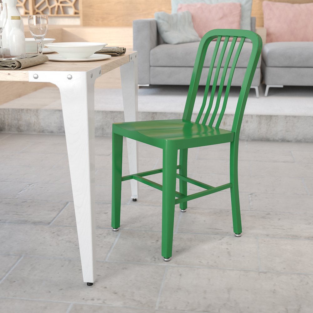 Commercial Grade Green Metal Indoor-Outdoor Chair. Picture 6