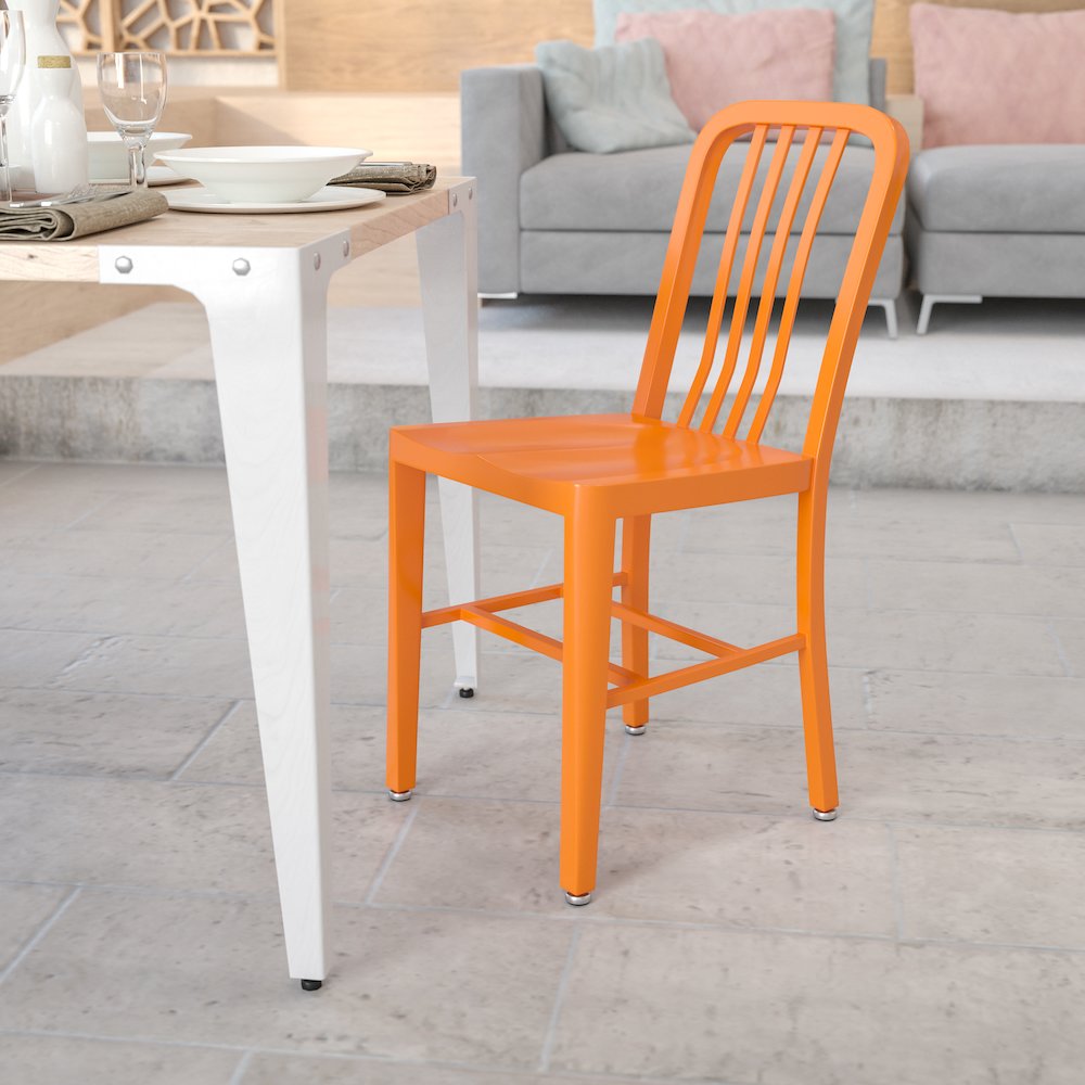 Commercial Grade Orange Metal Indoor-Outdoor Chair. Picture 6