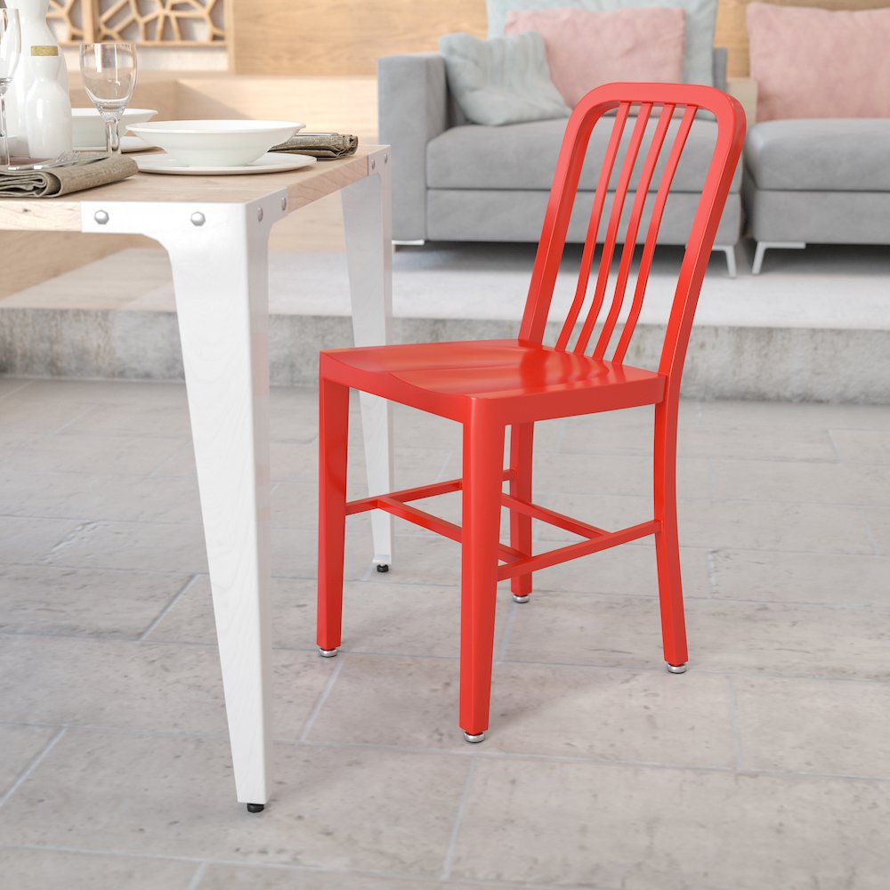 Commercial Grade Red Metal Indoor-Outdoor Chair. Picture 9