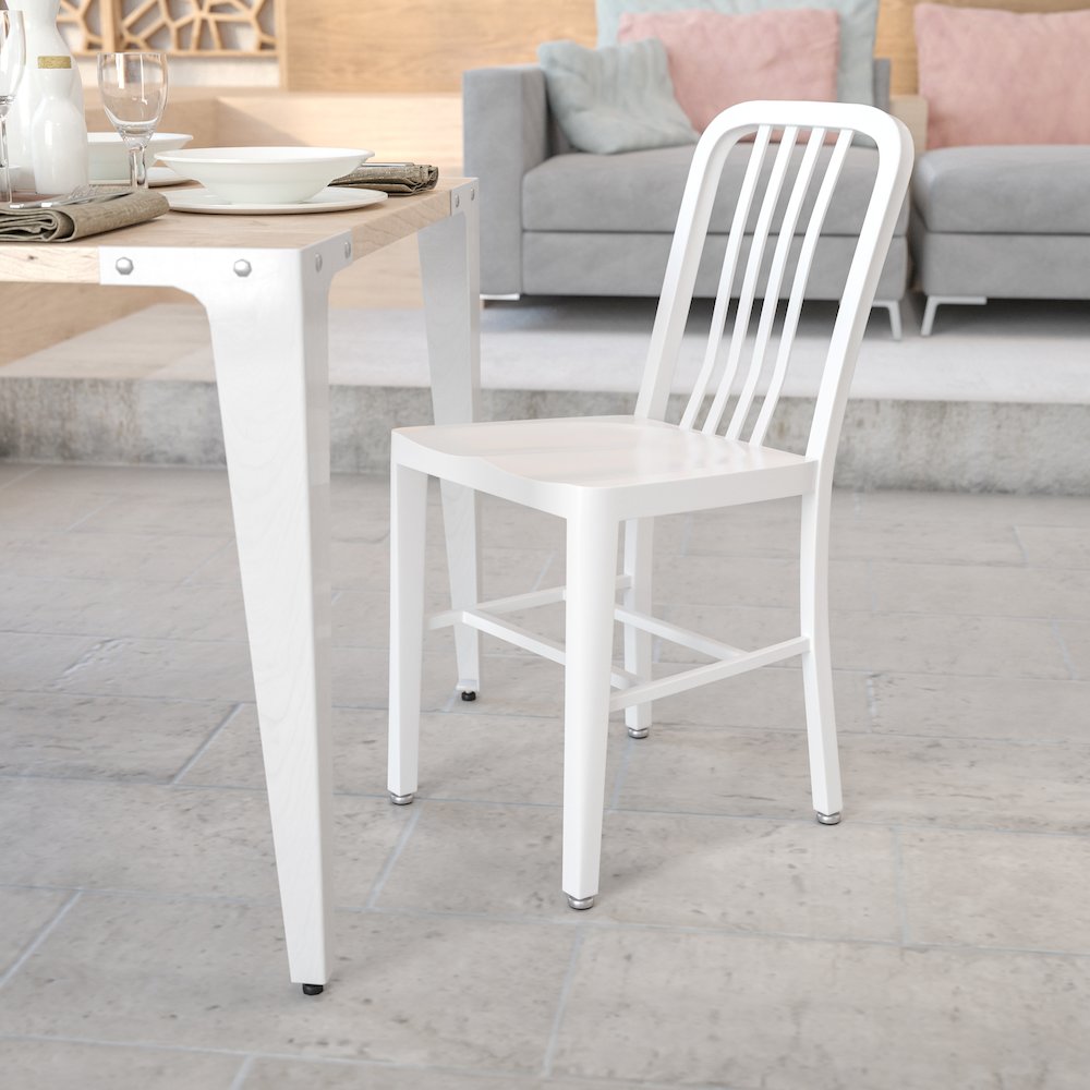 Commercial Grade White Metal Indoor-Outdoor Chair. Picture 9