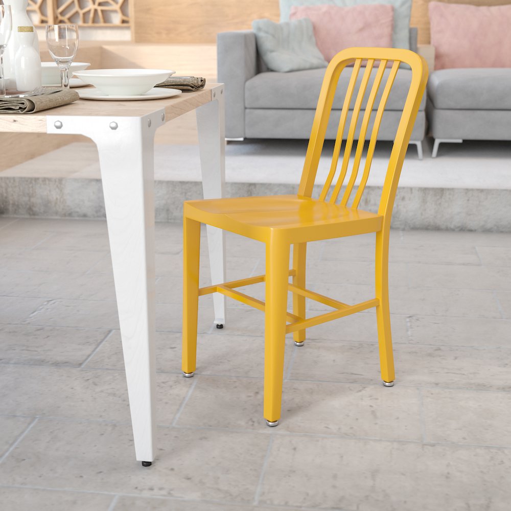 Commercial Grade Yellow Metal Indoor-Outdoor Chair. Picture 9