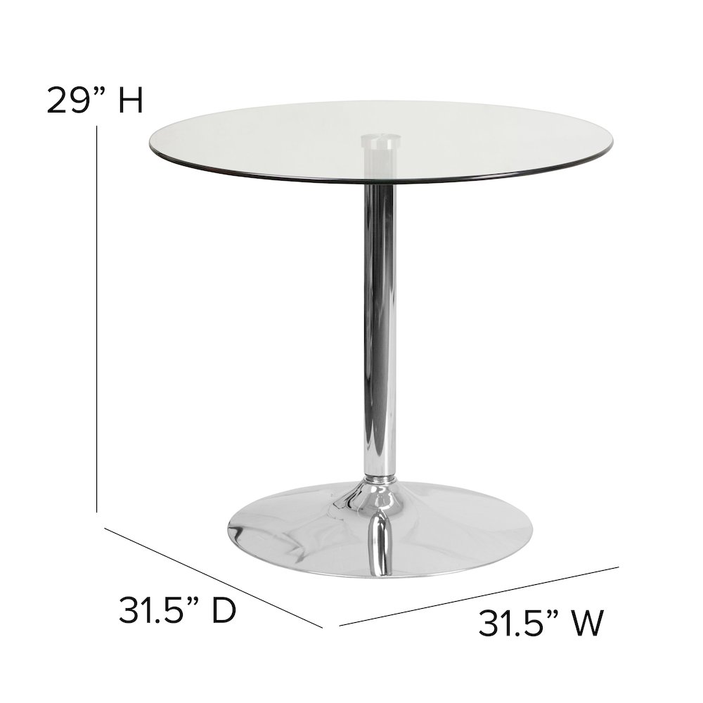 31.5'' Round Glass Table with 29''H Chrome Base. Picture 2