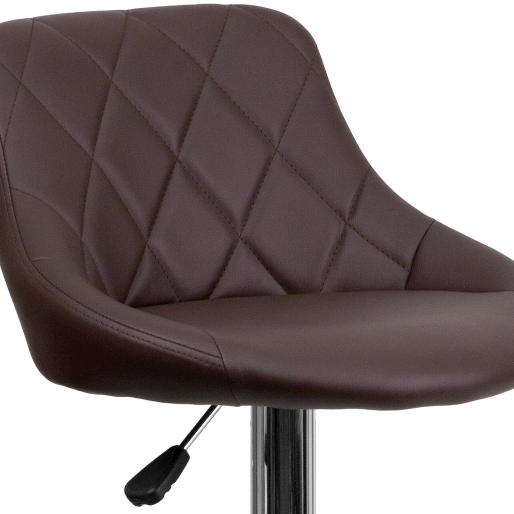 Brown Vinyl Bucket Seat Barstool with Diamond Pattern Back and Chrome Base. Picture 8