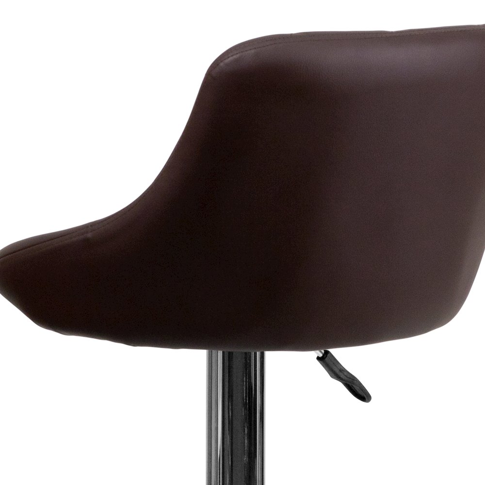 Brown Vinyl Bucket Seat Barstool with Diamond Pattern Back and Chrome Base. Picture 11