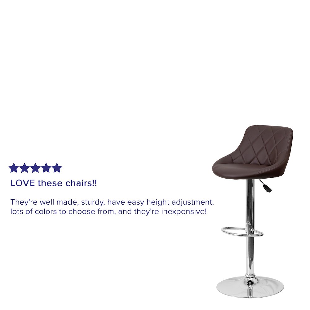 Brown Vinyl Bucket Seat Barstool with Diamond Pattern Back and Chrome Base. Picture 4