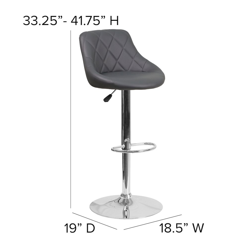 Contemporary Gray Vinyl Bucket Seat Adjustable Height Barstool with Chrome Base. Picture 6